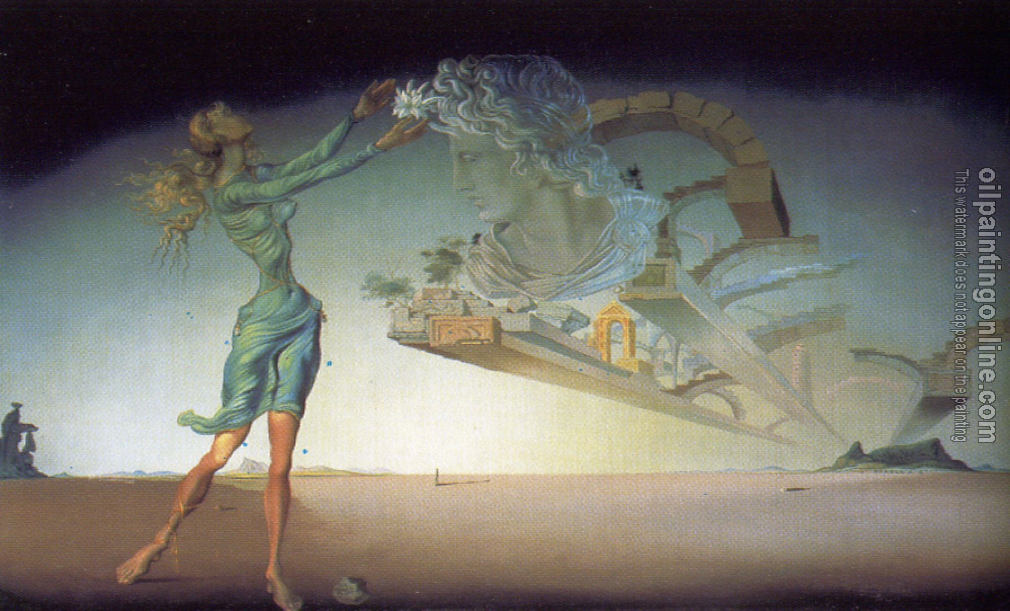 Dali, Salvador - Desert Trilogy-Apparition of a woman and Suspended Architecture in the Desert.For Desert Flower perfume